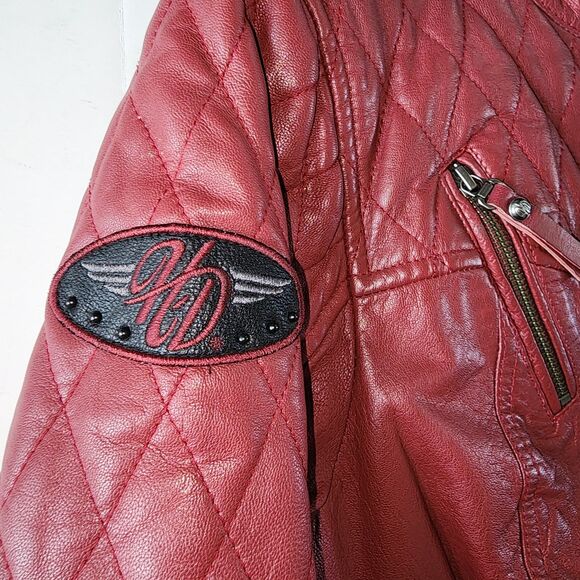 Harley Davidson Burgundy Leather Motorcycle Jacket Size M - Picture 8 of 11